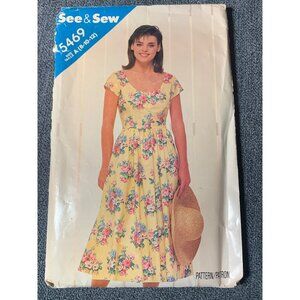 See & Sew Pattern 5469 Women Floral Dress Size 8 10 12 80s